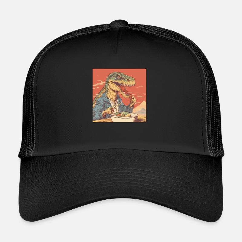 T-Rex eating Ramen - Trucker Cap - black/black