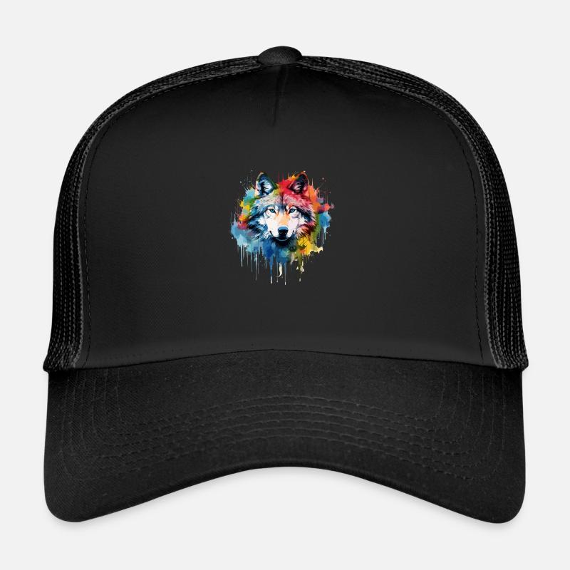 loup , loup gris aquarelle Casquette trucker 