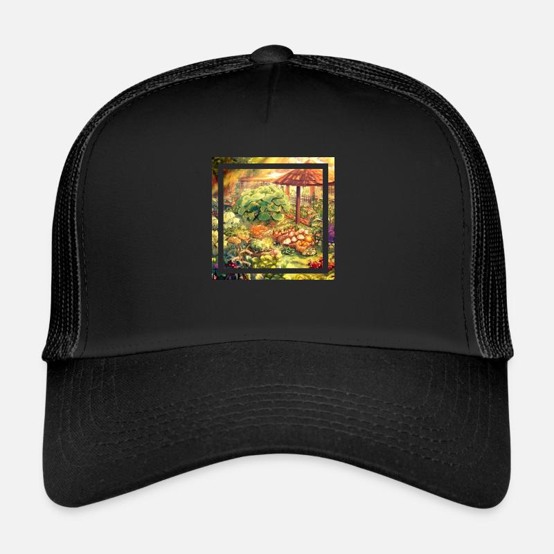 Garden in an anime style plant based power - Trucker Cap - black/black