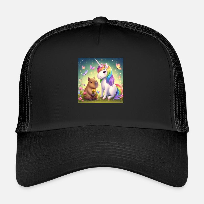 Capybara et Licorne - Casquette trucker  - noir/noir