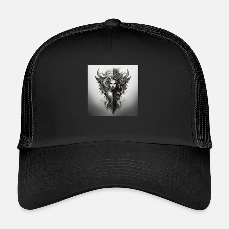 Evil Deity Demon Design White Black Trucker Cap
