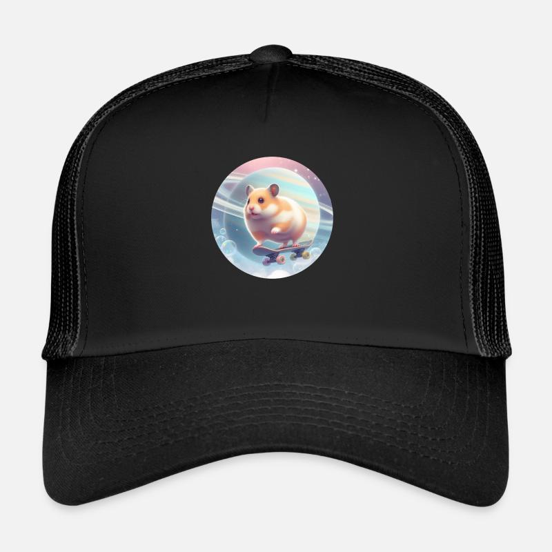 Hamster qui fait du skateboard dans l'espace Casquette trucker 