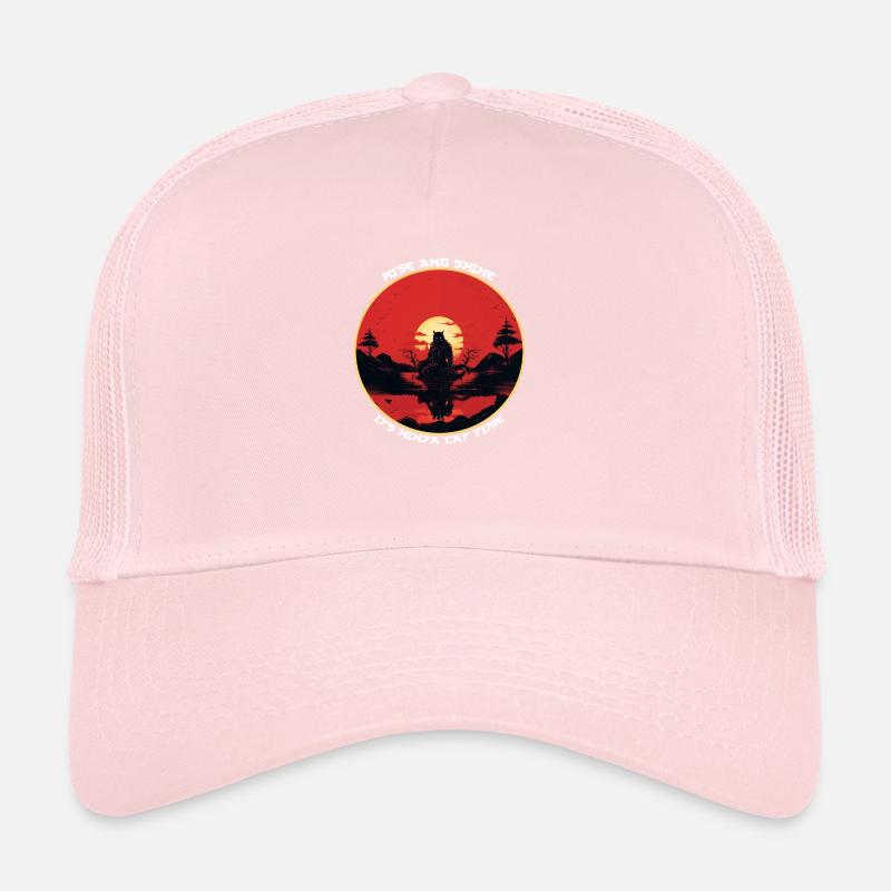 Funny Black Ninja Cat Silhouette Ninja Cat Time Trucker Cap