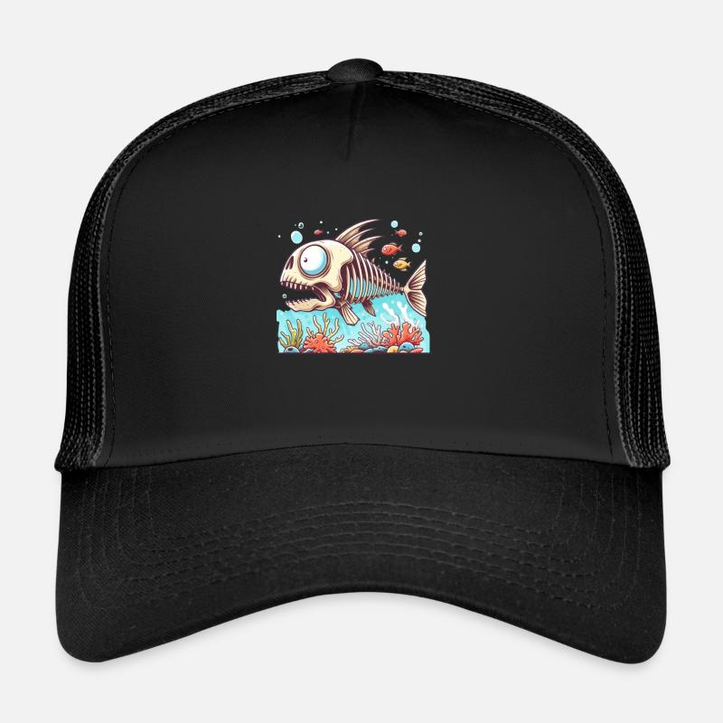 Skeleton Fish Cartoon 4 Trucker Cap