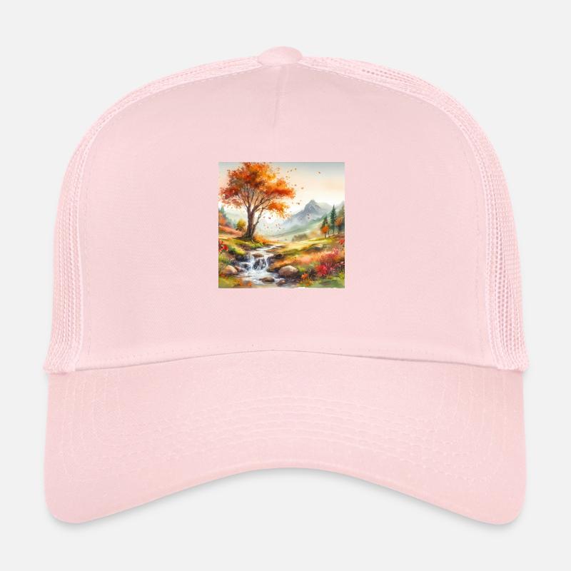 Ruhiger Bach in der Landschaft mit Baum Trucker Cap