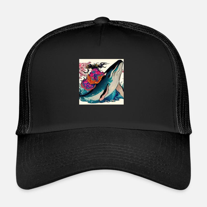 Wal Buckelwal Japanisch - Trucker Cap - Schwarz/Schwarz