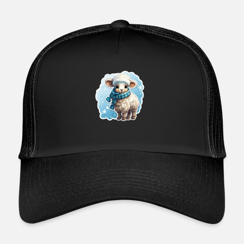 mouton super mignon avec écharpe bleue hivernal Casquette trucker 