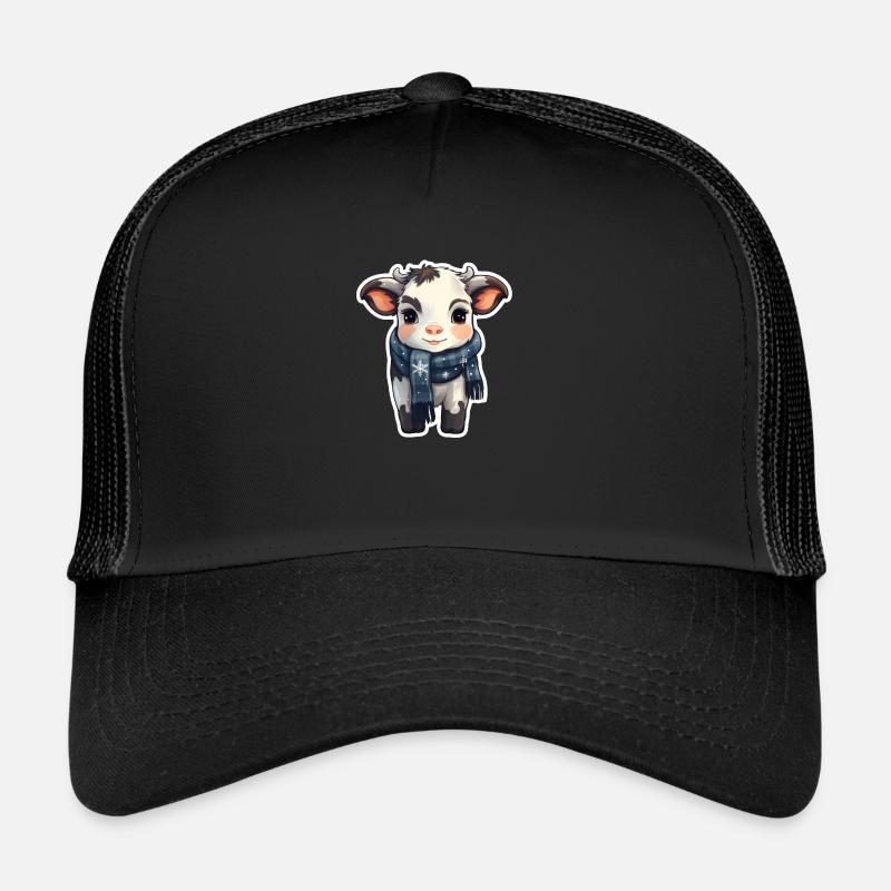 Veau en hiver avec écharpe Casquette trucker 