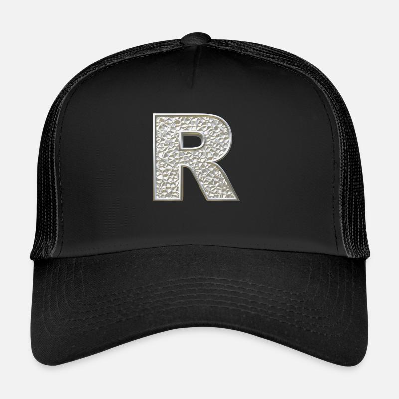 R, letter, letter R, initial, initial R, monogram, - Trucker Cap - Schwarz/Schwarz
