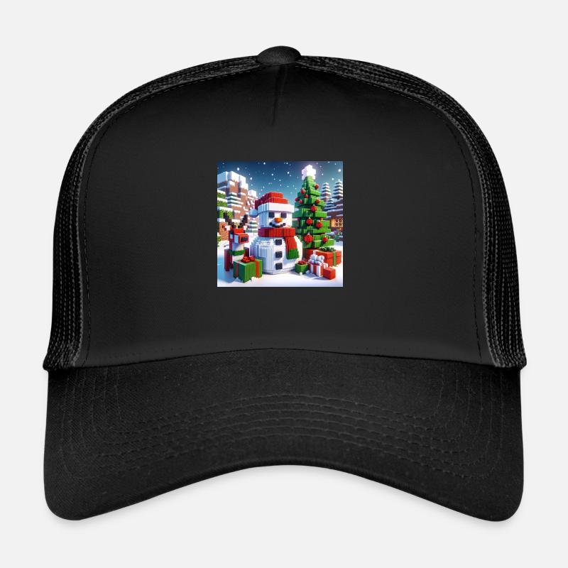 Snowman pixel christmas - Trucker Cap - black/black