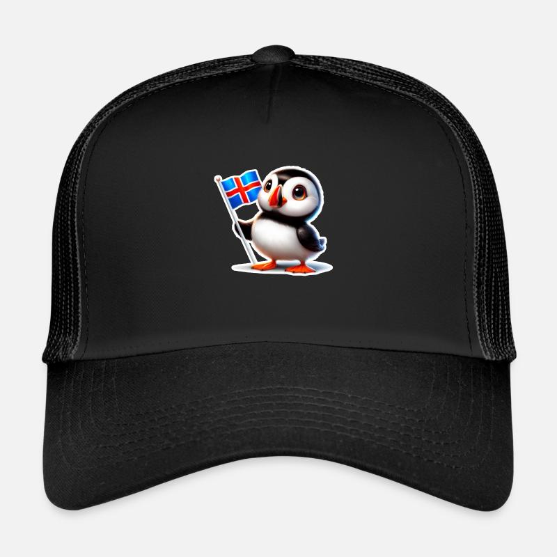 Süßer Papageitaucher mit isländischer Flagge - Trucker Cap - Schwarz/Schwarz