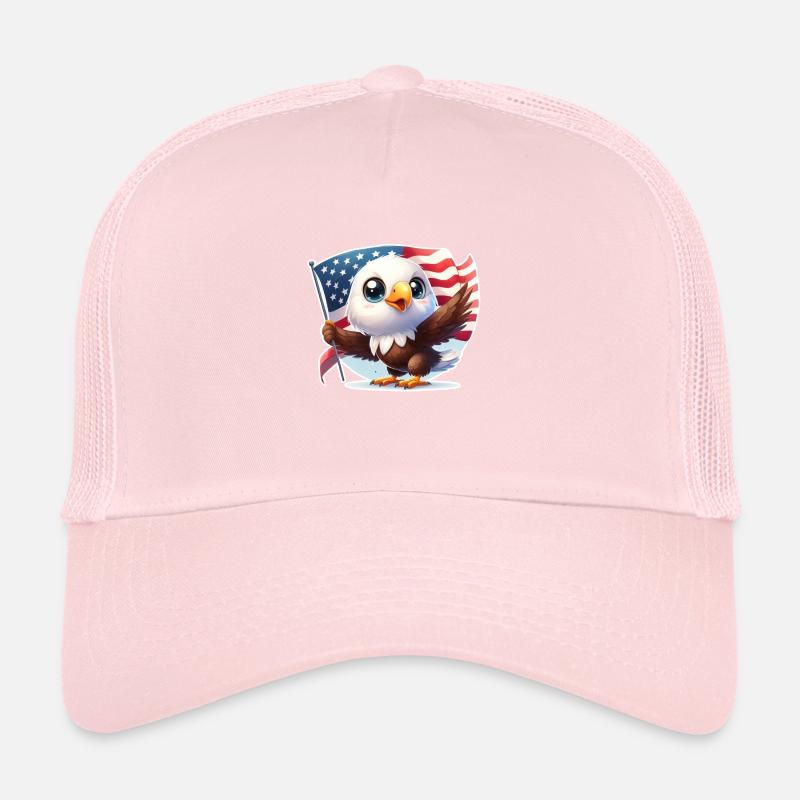 Cute bald eagle with flag of USA Trucker Cap