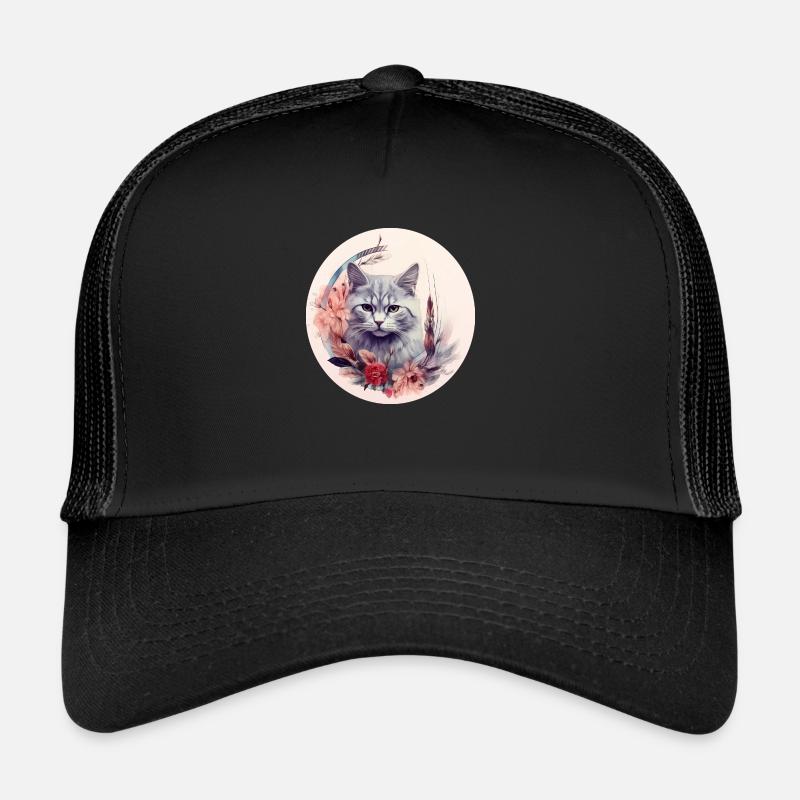 Britisch Kurzhaar Katze Boho Element, Katzen - Trucker Cap - Schwarz/Schwarz