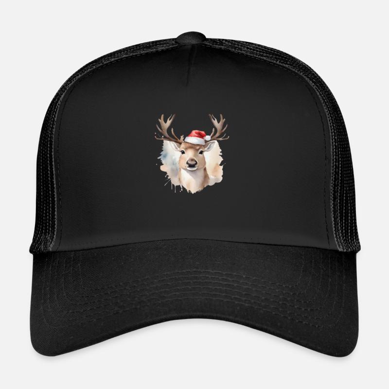 Reindeer Joy Watercolor Tee - Trucker Cap - black/black