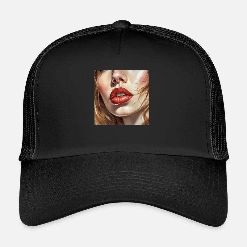 belles lèvres féminines rouge à lèvres noir dessin comique Casquette trucker 