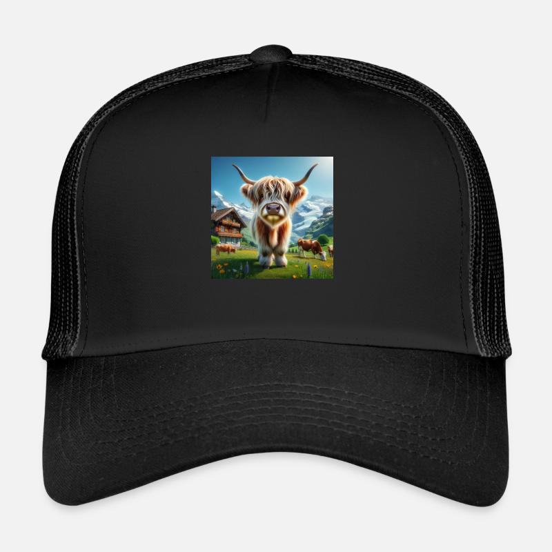 Vache Highland avec de grandes cornes impressionnantes Casquette trucker 