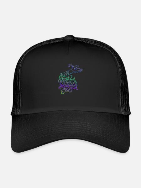 Paon Tribal arc-en-ciel élégant cadeau oiseau Fun - Casquette trucker  - noir/noir - Devant
