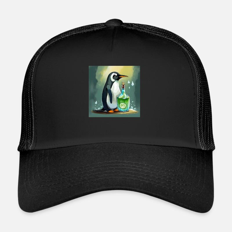 pingouin avec une bouteille de Casquette trucker 