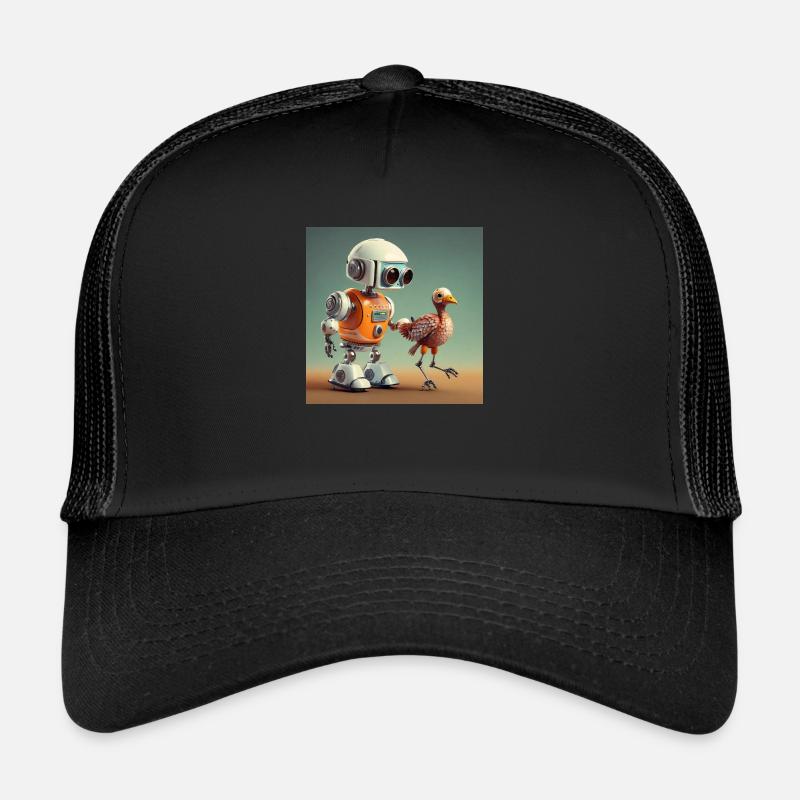 mignon petit robot orange se promène avec son extraterrestre Casquette trucker 