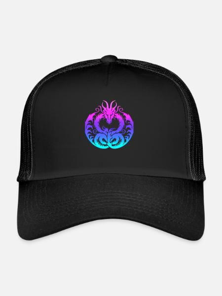 Fantasy Dragon Anime Dragon Head Mythical reptile - Trucker Cap - black/black - Front