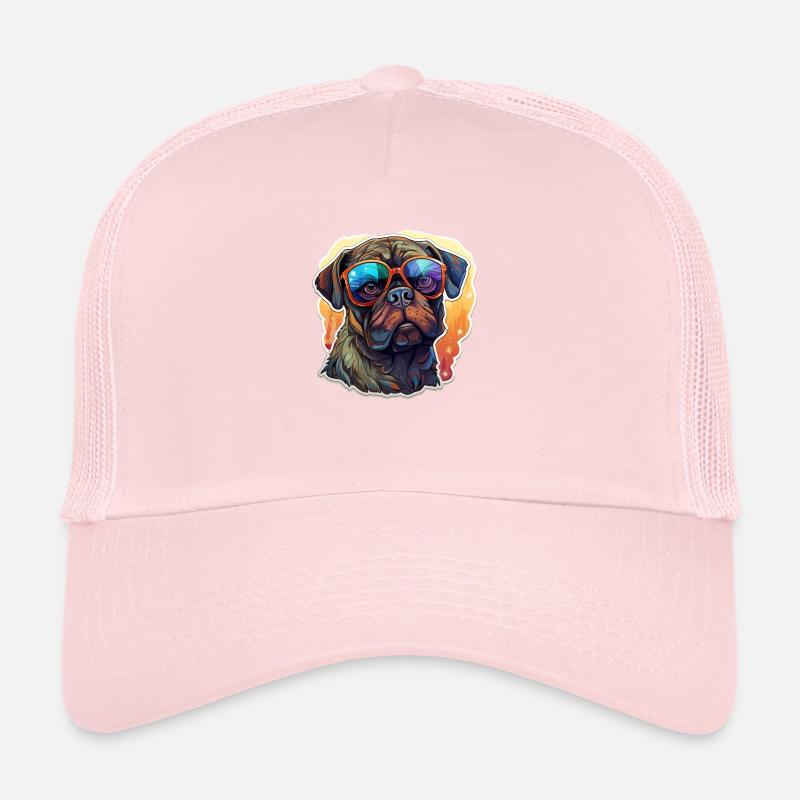 Mops Retro Farben vintage mit Sonnenbrille Trucker Cap