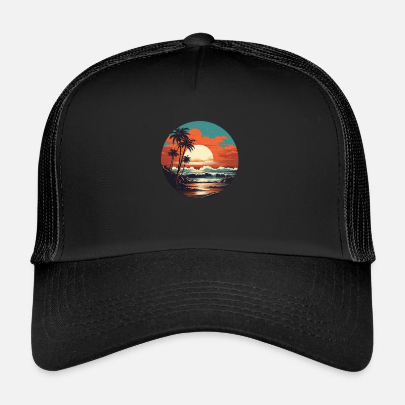 Surfeurs vintage au coucher du soleil sur la plage Casquette trucker 