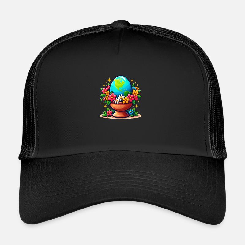 Le sol dans un pot à œufs avec des fleurs autour Casquette trucker 