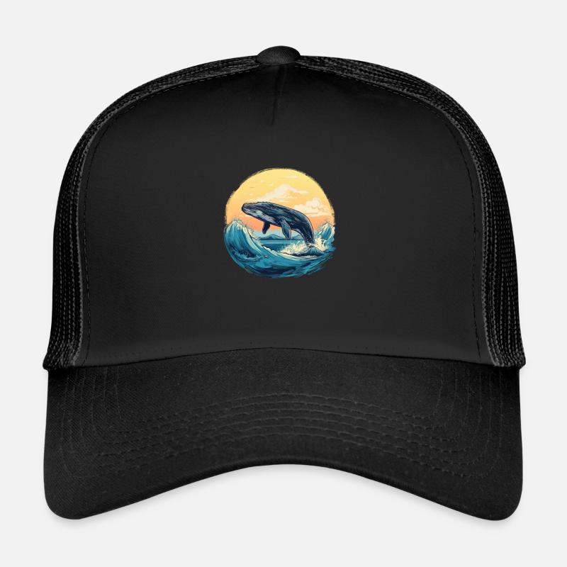 Wal bei Sonnenuntergang - Trucker Cap - Schwarz/Schwarz