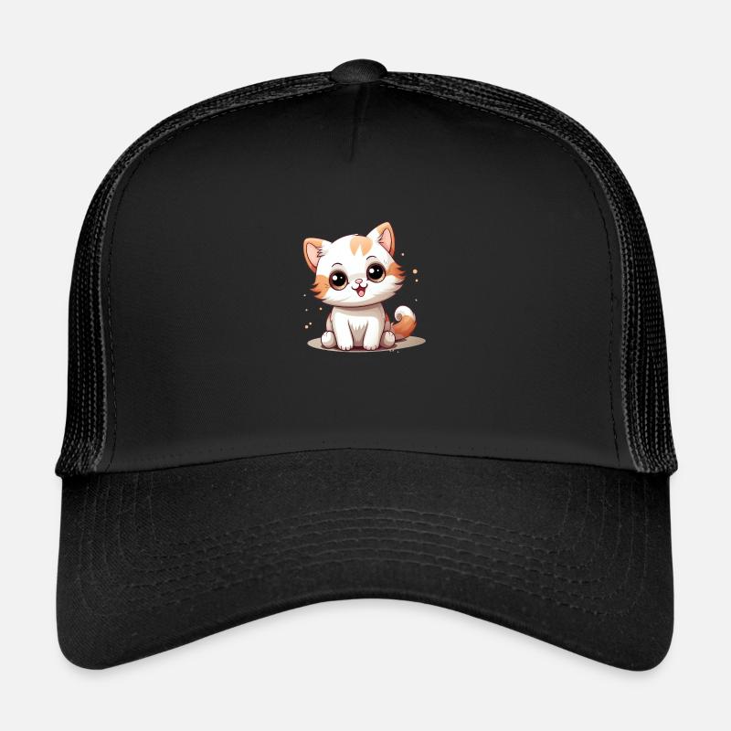 Katze Logo Niedliche Katze - Trucker Cap - Schwarz/Schwarz