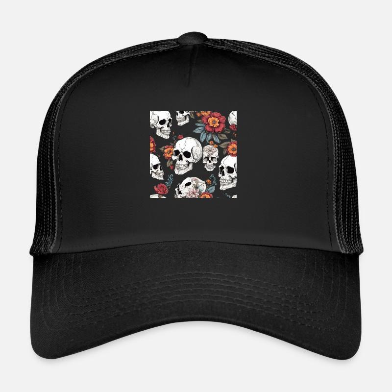 Crâne et fleurs Casquette trucker 
