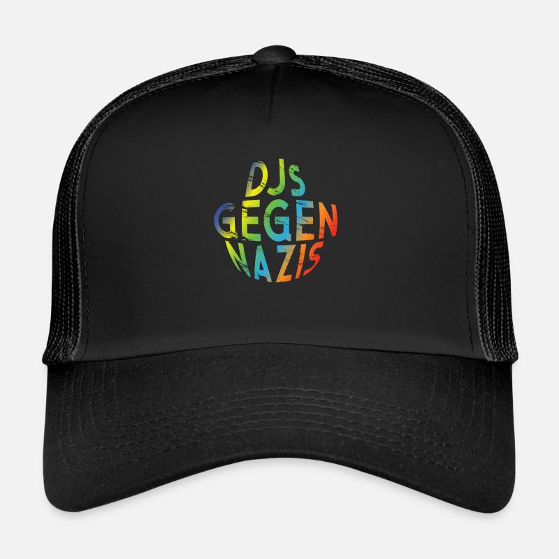 DJs gegen Nazis rundes Logo Regenbogen Design Trucker Cap