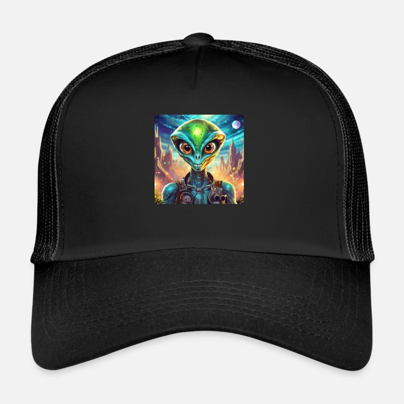 Glühwürmchen Alien Lustige Figur 28830 - Trucker Cap - Schwarz/Schwarz