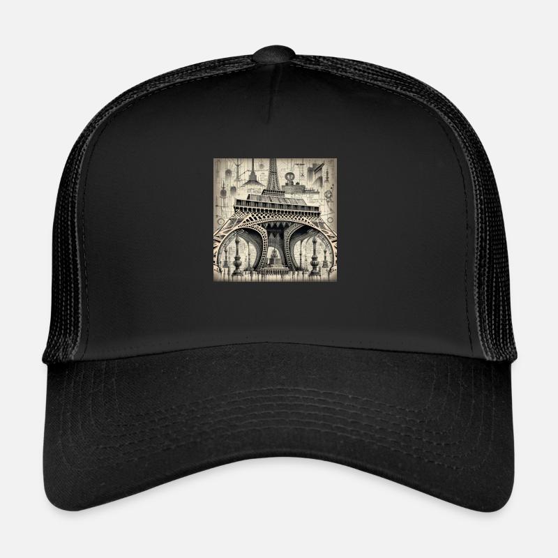 tour eiffel Style cyborg steampunk cyberpunk - Casquette trucker  - noir/noir