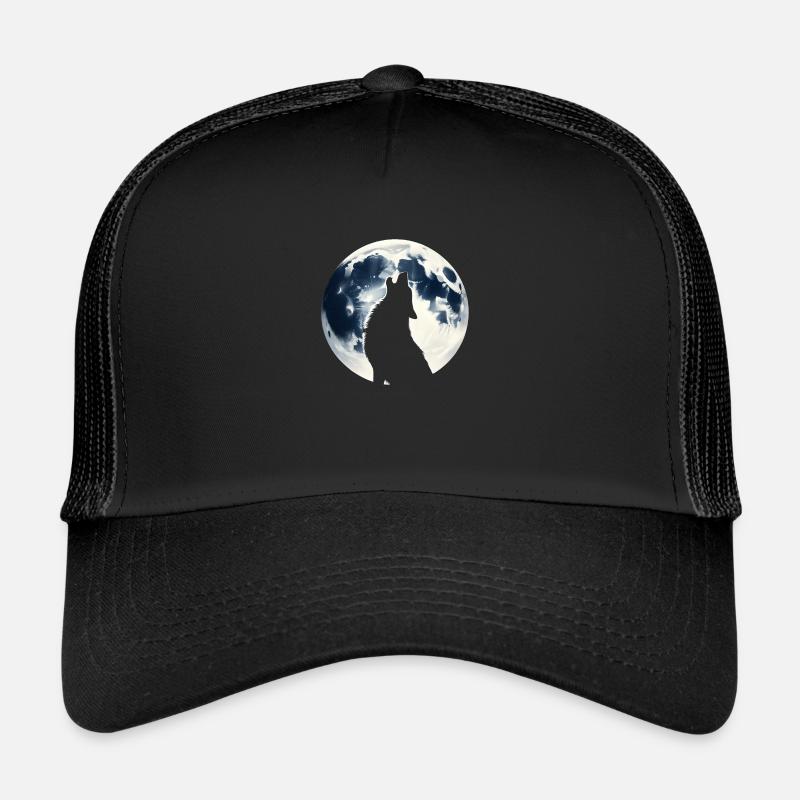 Loup hurlant à la pleine lune Casquette trucker 