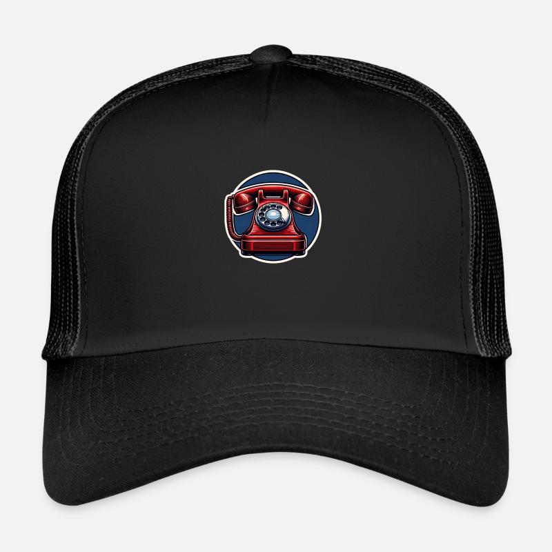 Rotes Kabeltelefon Vintage Retro - Trucker Cap - Schwarz/Schwarz