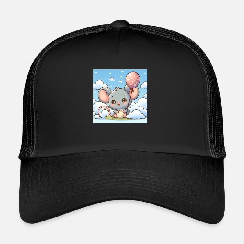 Souris mignonne avec un ballon sur un nuage Casquette trucker 