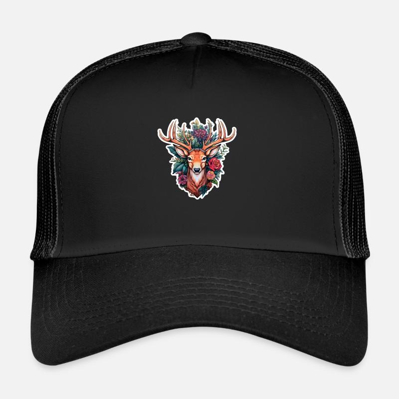 Hirschkopf mit Blumen Trucker Cap