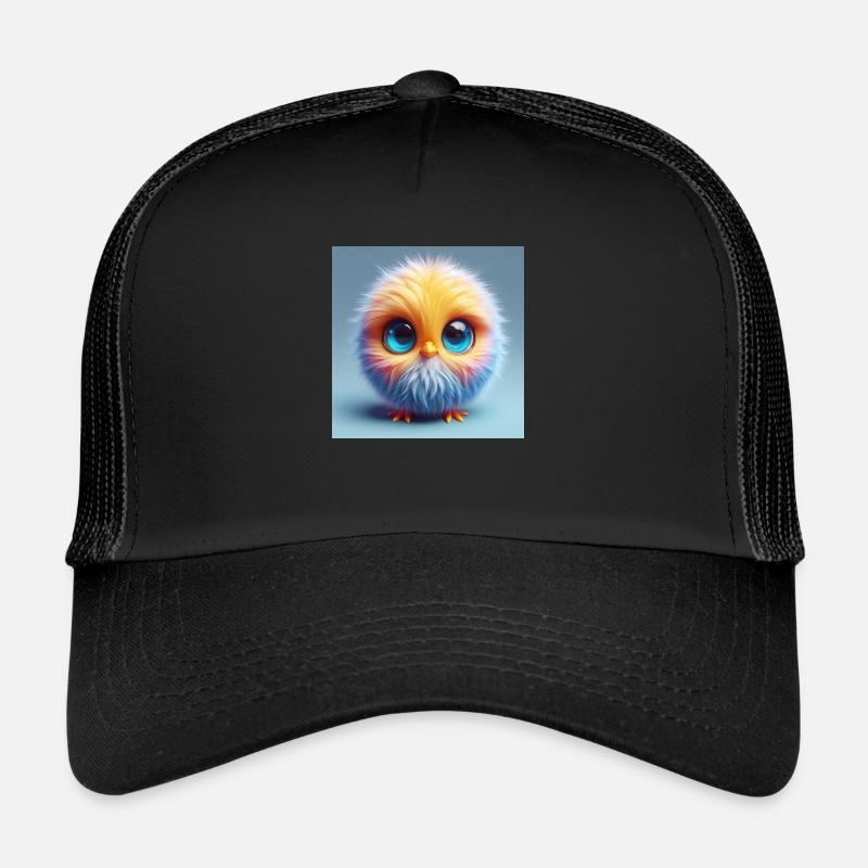 Poussin 3d moelleux avec de grands yeux en bleu Casquette trucker 