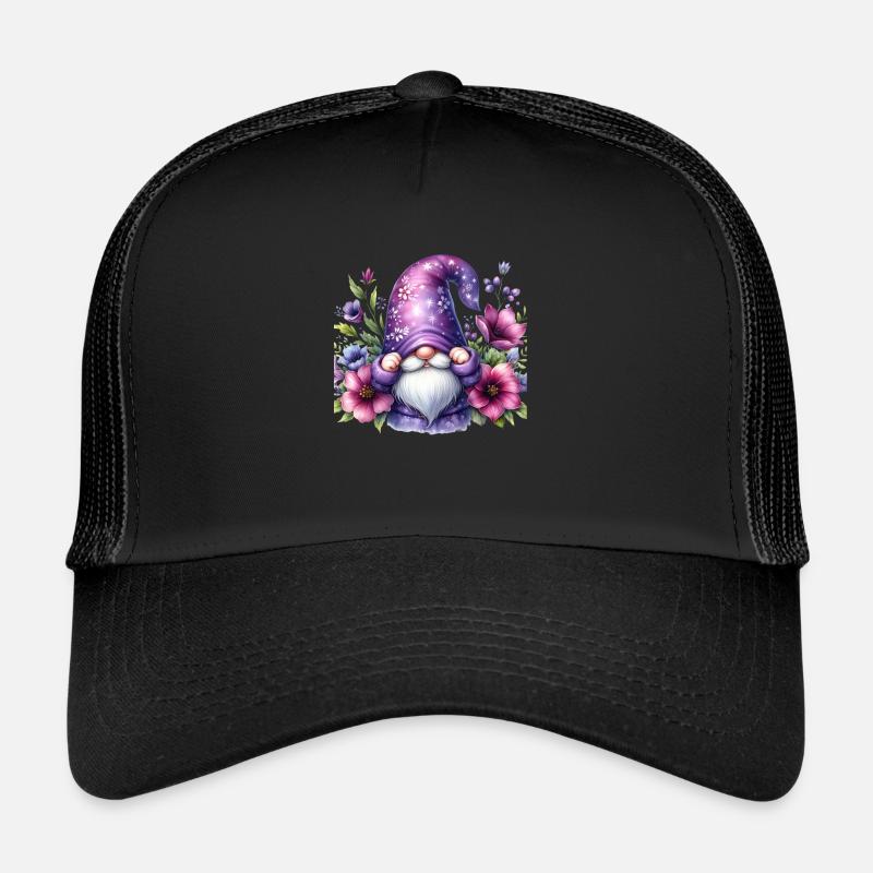 Gnome - Gartenzwerg in Lila mit Blumen Trucker Cap