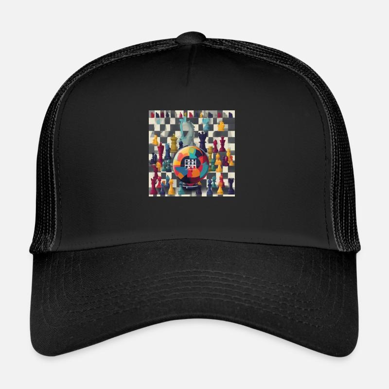 World Chessboard: Celebrating Strategy and Unity - Trucker Cap - black/black