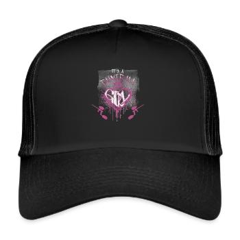 Genderreveal, Peinball-Mädchen, gekröntes Herz - Trucker Cap - Schwarz/Schwarz - Vorne