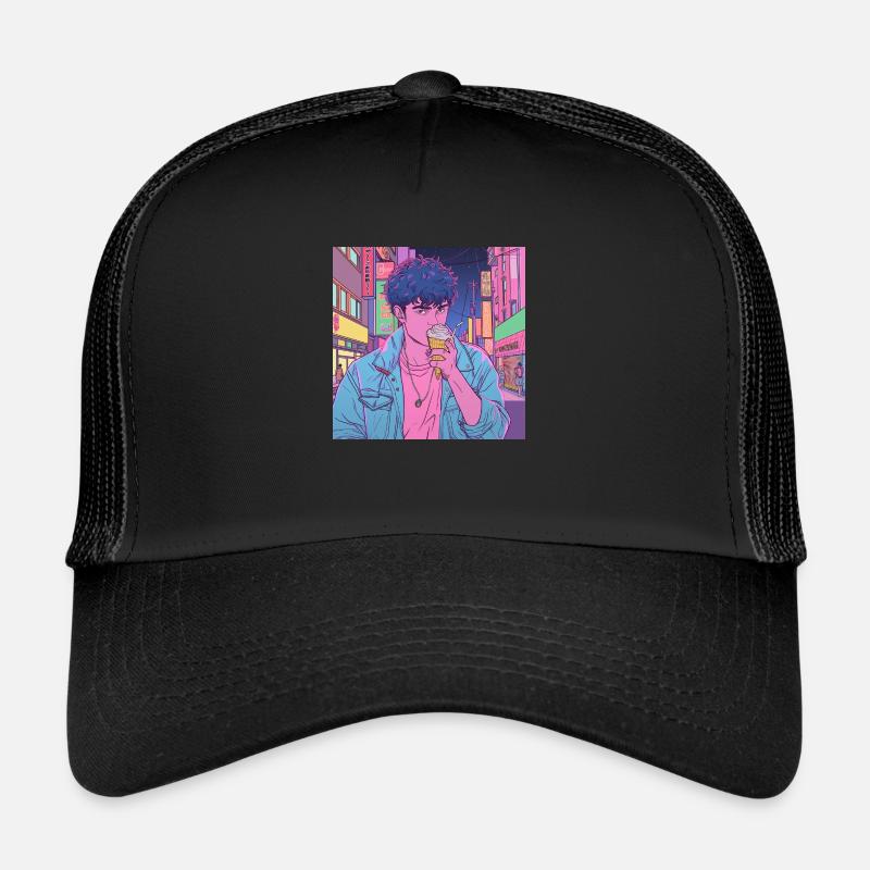 Années 80 Anime Guy Calmant Impression de mode de haute qualité Casquette trucker 