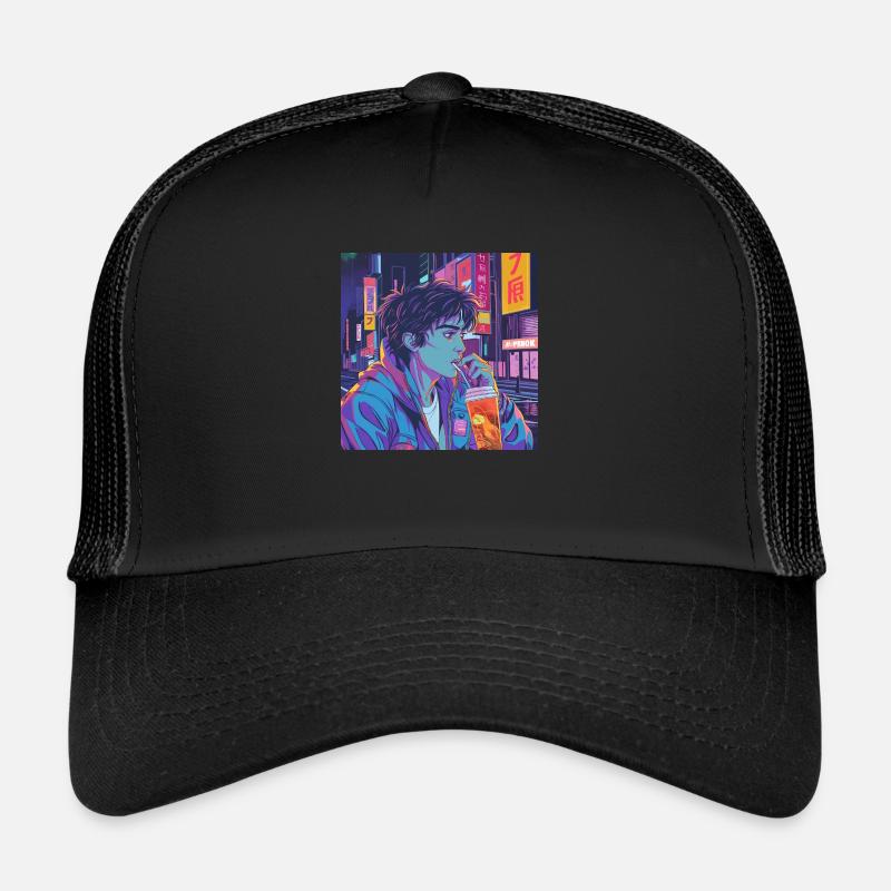 Années 80 Anime Guy Calmant Impression de mode de haute qualité Casquette trucker 