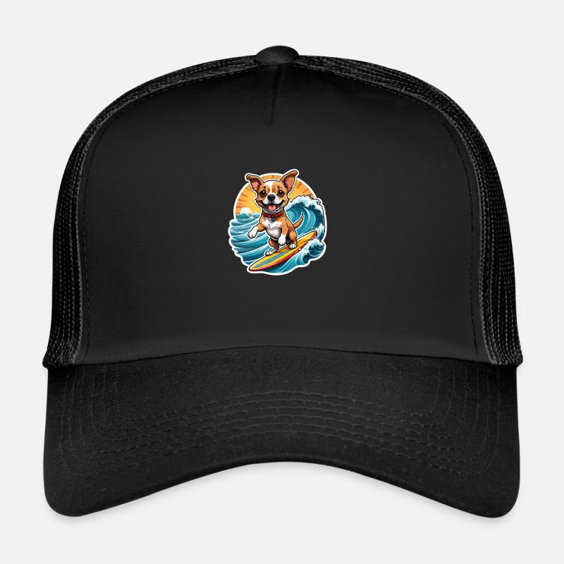 Fröhlicher Surfer-Hund - Trucker Cap - Schwarz/Schwarz