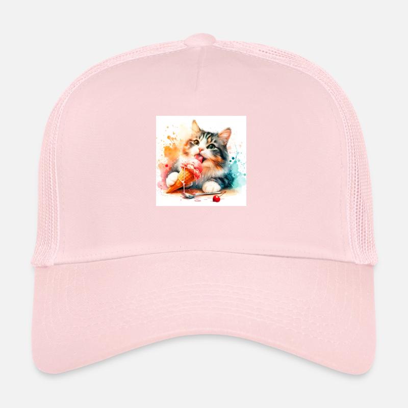 Chaton mangeant de la crème glacée Casquette trucker 