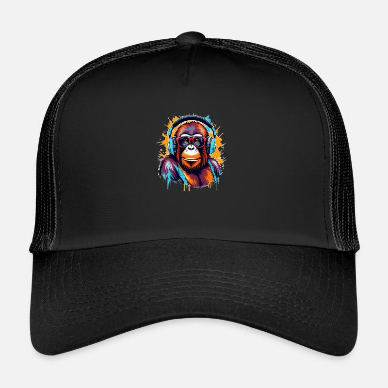 DJ Affe Orang-Utan - Trucker Cap - Schwarz/Schwarz