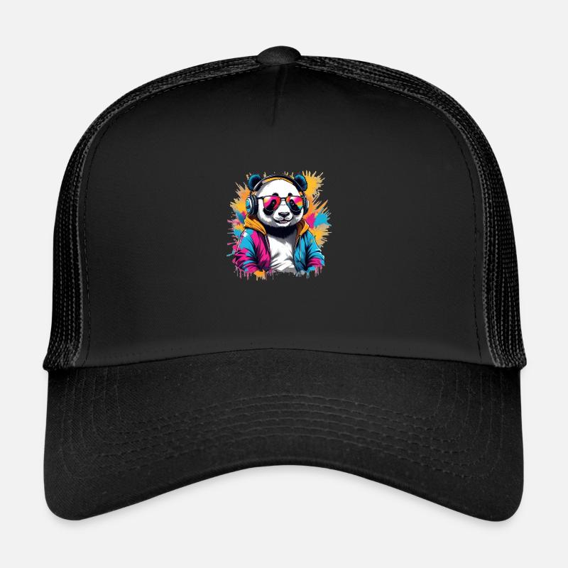 Cool DJ Panda avec lunettes de soleil et écouteurs Casquette trucker 