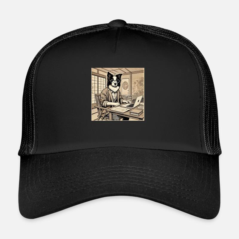 Border Collie au bureau - Ukiyo-e Style Casquette trucker 