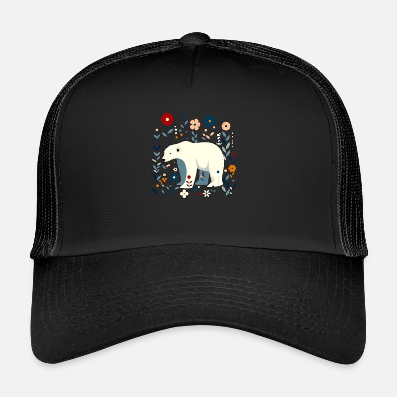 Floral polar bear - Trucker Cap - black/black