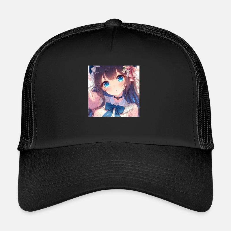 Anime Blaue Augen - Trucker Cap - Schwarz/Schwarz